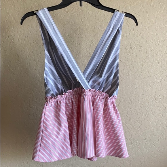 Elodie Striped Cross Back Peplum Tank - Picture 6 of 9